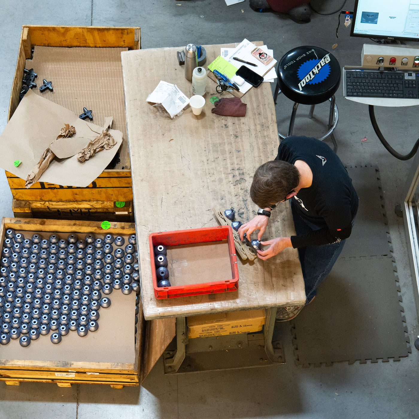 Top down view of Park Tool factory showing the manufacturing of bottom bracket sockets
