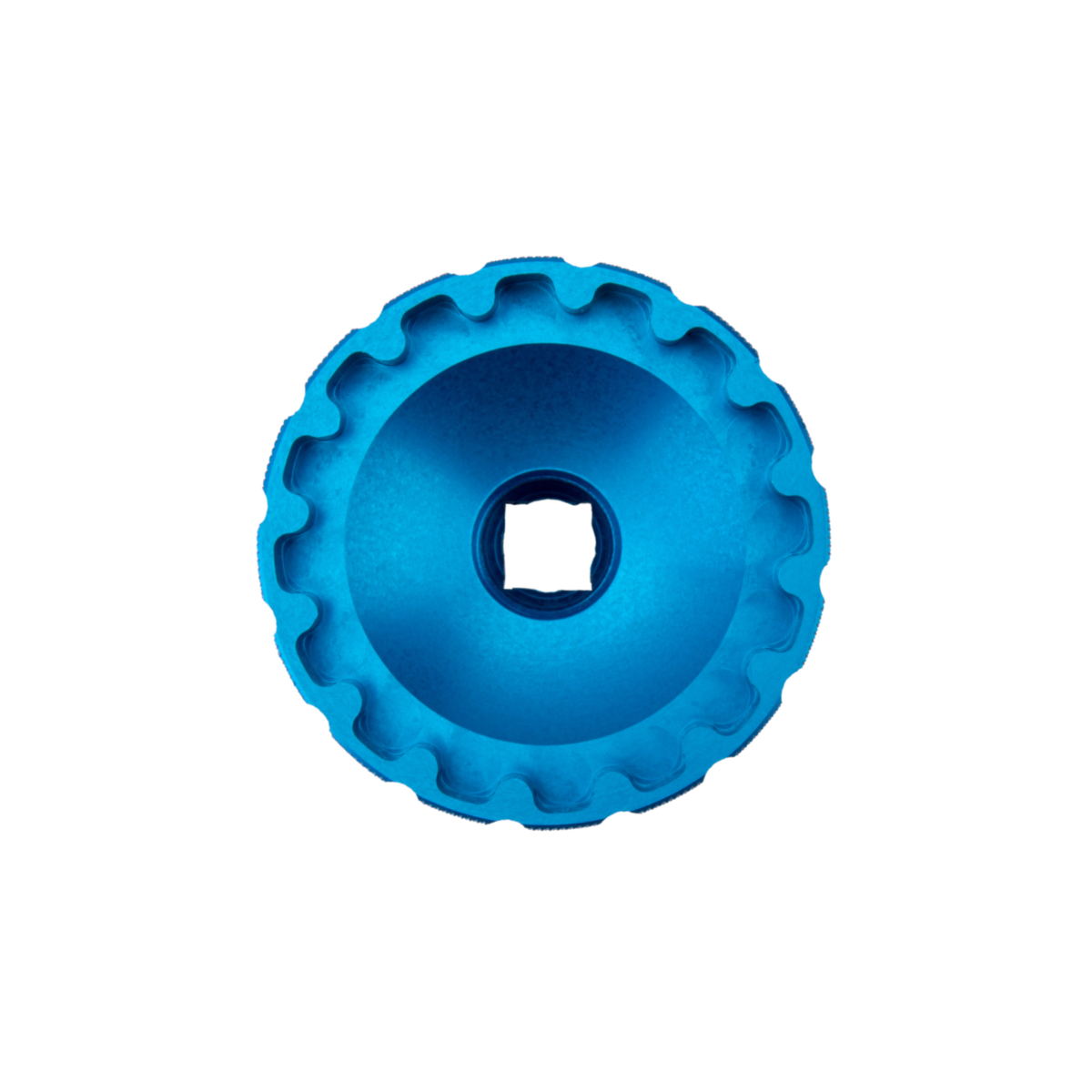 Top view of Park Tool BBT-47-16 aluminium bottom bracket socket on white background